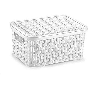 Caixa Plástica Multiuso Rattan Com Tampa 2l - Branco