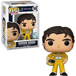 Boneco Funko Pop Ayrton Senna Racing Lotus Uniforme Amarelo 10cm