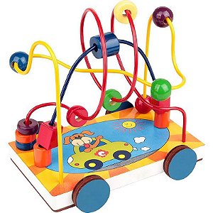 Brinquedo Pedagógico Carrinho Aramado Madeira 17x13x14,5cm Com 3 Circuitos E 15 Peças