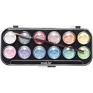 Aquarela Escolar Metálica Artist 12 Cores - Com Estojo E Pincel