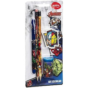 Kit Escolar The Avengers 1 Caneta + 2 Lápis + 1 Borracha + 1 Apontador
