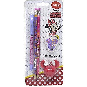 Kit Escolar Minnie - 1 Caneta, 2 Lápis, 1 Borracha E 1 Apontador