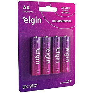 Pilha Recarregável Pequena Aa 2500mah 1,2v Com 04 Blister Com 04