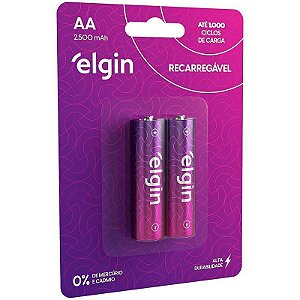 Pilha Recarregável Elgin Aa 2500mah 1,2v - Blister Com 2 Unidades