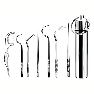 Conjunto 7 Peças Higiene Limpeza Bucal Limpeza Aço Inox