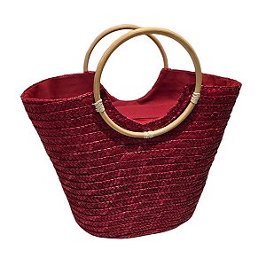 Bolsa Grande Alça Madeira Artesanal  Cor:vinho