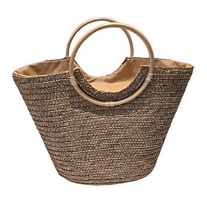Bolsa Grande  Alça Madeira Artesanal Cor:palha Escura