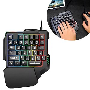 Teclado Gamer Rgb Uma Mão Semi Mecânico Jogos Usb