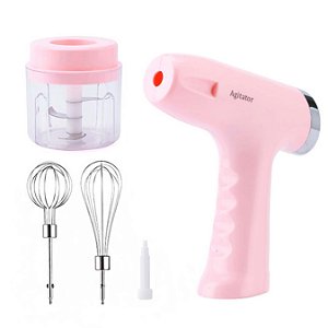 Batedeira Processador Mini Triturador Recarregável Cor:rosa