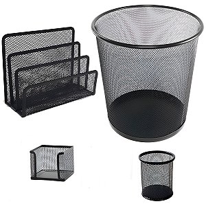 Conjunto Kit Escritório 4 Peças Organização Preto Aço