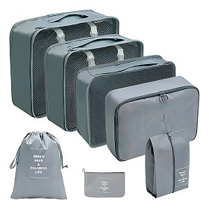 Kit 7 Peças Necessaire Organizadores Cor:cinza