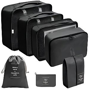Kit 7 Peças Necessaire Organizadores Cor:preto
