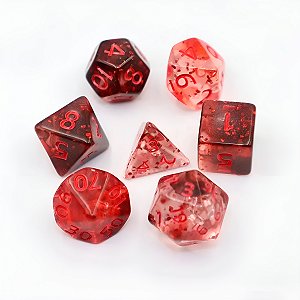 Conjunto 7 Dados Rpg Transparente Vermelho Tabuleiro