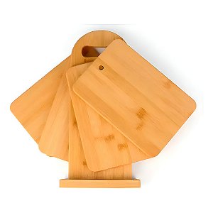 Kit Conjunto Tábuas Madeira Com Suporte Utensílios
