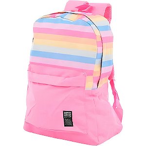 Mochila Juvenil Colorida Listrada Escola Passeio Cor:rosa