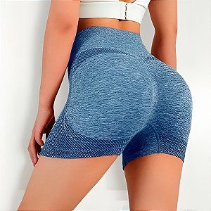 Short  Academia Levanta Bumbum Sem Costura Corrida Cor:azul