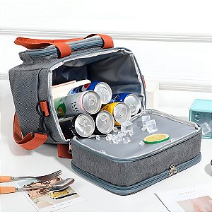 Bolsa Marmita Térmica Lancheira Faculdade Trabalho Cor:cinza