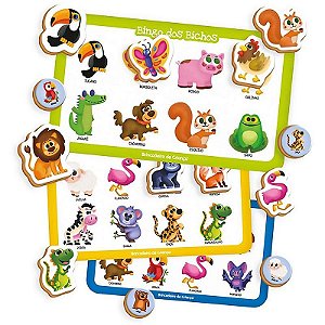 Jogo De Bingo Pre School Bichos Madeira 68 Peças