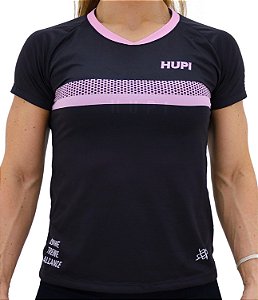Camisa Hupi Running Track Feminina Preto/Rosa Tam: G