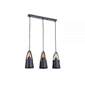 PENDENTE TRILHO COURO 3XE27 PRETO