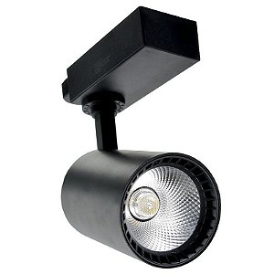 SPOT LED P/ TRILHO 20W Preto Branco Quente 3000K - Roya