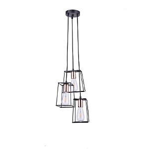 Pendente Ivory Metal Preto/Cobre 3xE27 40W