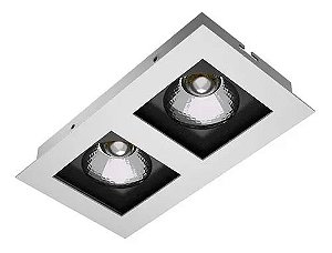SPOT Embutido P/ 2x AR111 Quadrado Recuado De Alumínio Branco Preto - Orluce