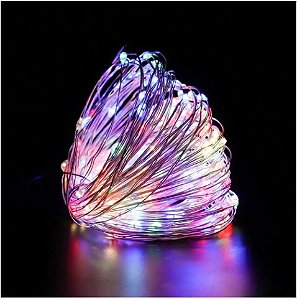 PISCA-PISCA NATALINO COLORIDO FIO DE COBRE DE LED FIXO 100 LEDS, 10M