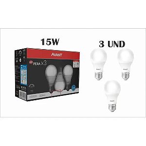 Lâmpada LED Bulbo 15W Bivolt Branco Frio 6500K (KIT COM 3) - Avant