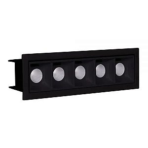 Downlight SPOT LED Embutir 10W Linear 5 Pontos Preto Branco Quente 2700K B06022 - Brilia
