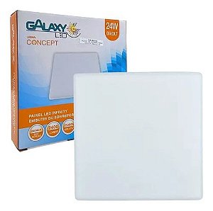 Plafon Led de Embutir e Sobrepor 24w Quadrado 17x17 Sem Borda Branco Quente 3000K - Galaxy