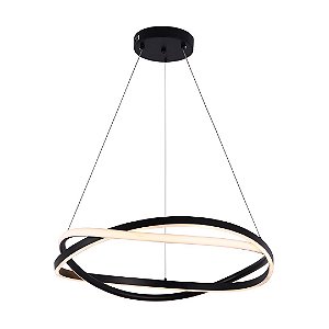 Pendente LED Euni Odi 60cm 58W Branco Quente 3000K Preto - Nordecor