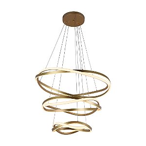 Pendente Led Euni Odi 40/60/80cm 173w Branco Quente 3000k Dourado Fosco - Nordecor