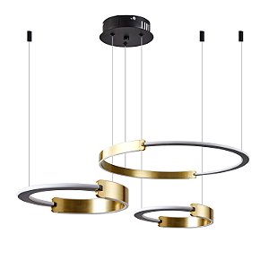 Pendente LED Uoli Ani 40/60/80cm 225W Branco Quente 3000K Preto e Ouro Fosco - Nordecor