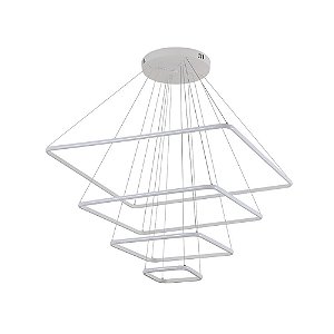 Pendente LED Inverse Quadrado 4x Aros 120W Com 5M Branco Quente 3000K Branco - Nordecor