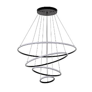 Pendente Led Inverse Redondo 4x Aros 99W Branco Quente 3000K Preto Redondo - Nordecor