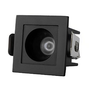 Downlight Spot LED Focco de Embutir 3W 240Lm 24º IP20 Bivolt Preto Quadrado Branco Quente 2700K - Gaya