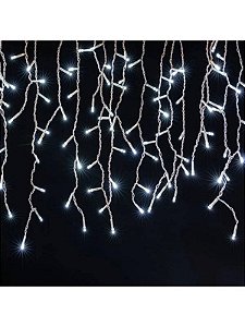 Cascata de LED 400L FIXO 110V 10M Branco Frio Tomada M/F Fio Branco