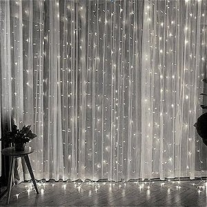 CORTINA LED FIXO 900 LED TOMADA M/F 110V 4 x 3M BRANCO FRIO (2024)
