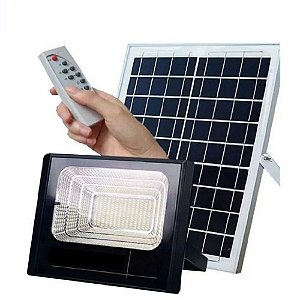 Holofote Refletor Solar LED 300w SMD Branco Frio 6000K c/ Placa Solar