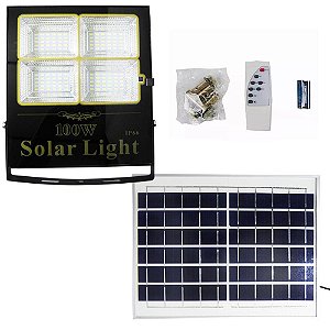 Holofote Refletor Solar LED 100w SMD Branco Frio 6000K c/ Placa Solar