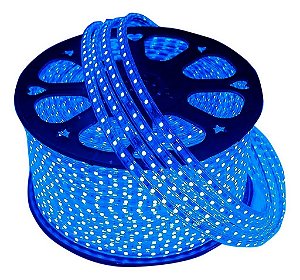 Fita LED Mangueira Achatada 5050 Siliconada 220V Azul (metro)