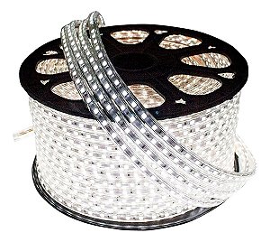 Fita LED Mangueira Achatada 5050 Siliconada 110V Branco Frio 100 metros