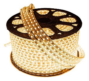 Fita LED Mangueira Achatada 5050 Siliconada 220V Branco Quente (metro)
