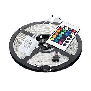 Fita Led 5050 RGB 12v Rolo 5 Metros Com Silicone e controle
