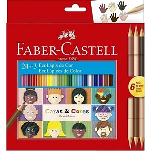 Lápis De Cor 24 Cores + 3 Caras E Cores Tons Pele - Faber Castell