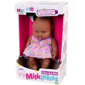 Boneca Milkinha Negra Vinil 20cm - Milk Brinquedos