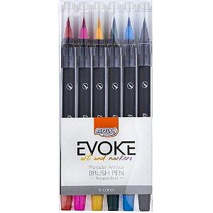 Caneta Brush Pen Evoke Aquarelavel Blister Com 6 Cores - Brw
