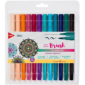 Canetinha Brush Pen Tons Boho Chic Com 12 Cores - Tris
