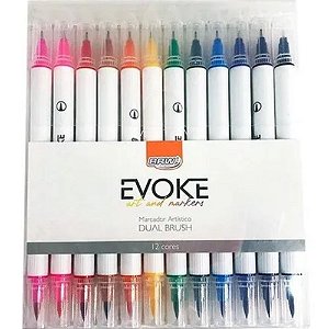 Caneta Dual Brush Pen Evoke Blister Com 12 Cores - Brw